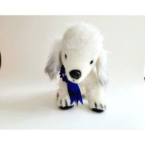 2 FAO Schwarz Plush White Poodle Dog & Gray Elephant Toy Stuffed Animal 10" LOT